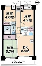 ライオンズガーデン西新井第2 3DKの間取図画像