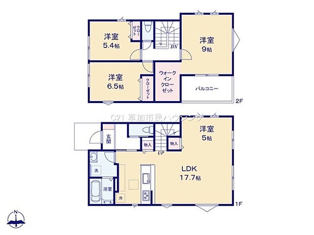 各部屋に収納スペースを備え使い勝手を重視した間取りです。水廻り集中設計で朝の忙しい時間もスムーズに！
