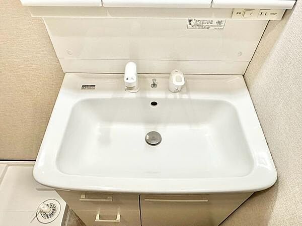 通常の吐水とシャワー吐水、2種類の水の出し方に切り替え可能。シーンに合わせて使い分けられる、便利な洗面台です。