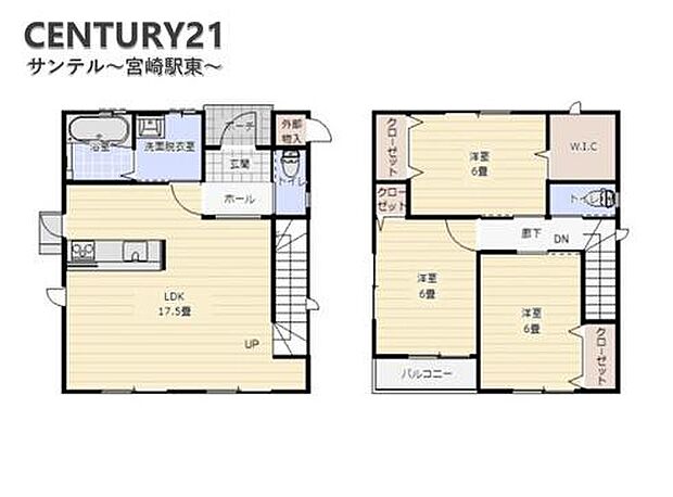 17.5帖のリビングに加え全居室6帖となっております。