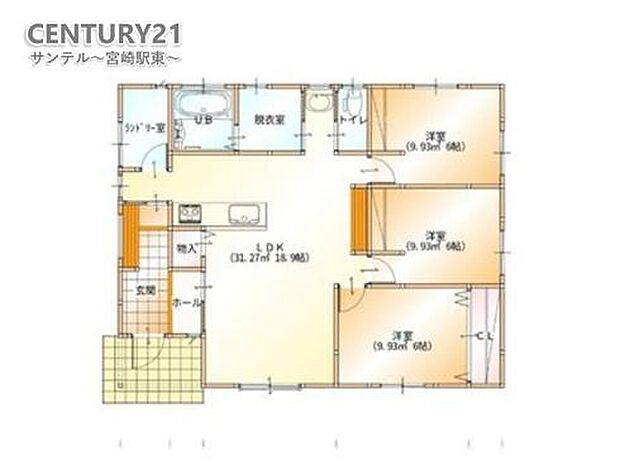 平屋建ての3LDKです。敷地面積216.97m2(65.63坪)施工面積82.6m2(24.98坪)