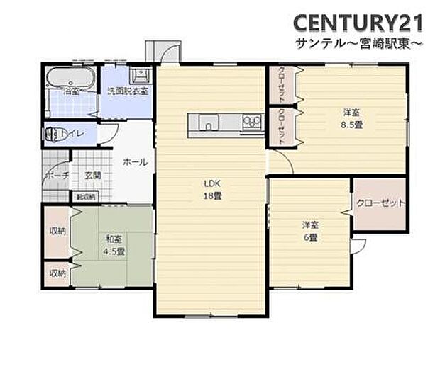 3LDKです。リビング18帖で横に4.5帖の和室付き♪
