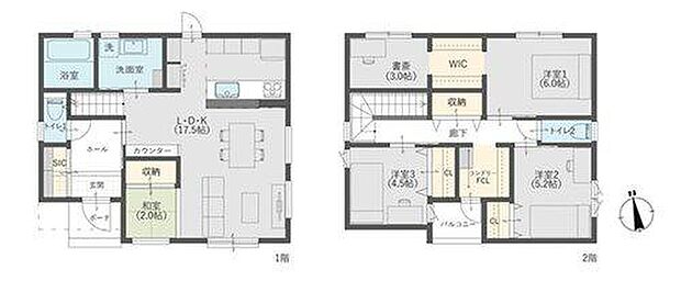 3SLDKの間取りにサンルームと豊富な収納スペースを完備。ウォークインクローゼットで衣類もすっきり収納でき、家族全員が快適に過ごせる空間です。