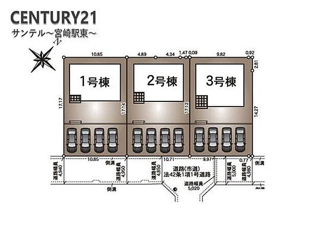 本物件は1号棟です♪お車は最大で並列4台の駐車が可能です♪※車種による