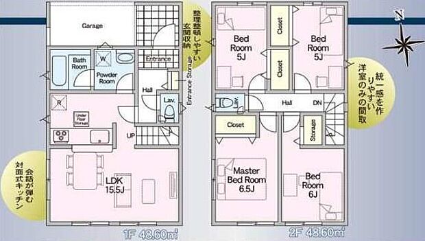 4LDKの間取り。豊富な収納スペースを完備。衣類もすっきり収納でき、家族全員が快適に過ごせる空間です！