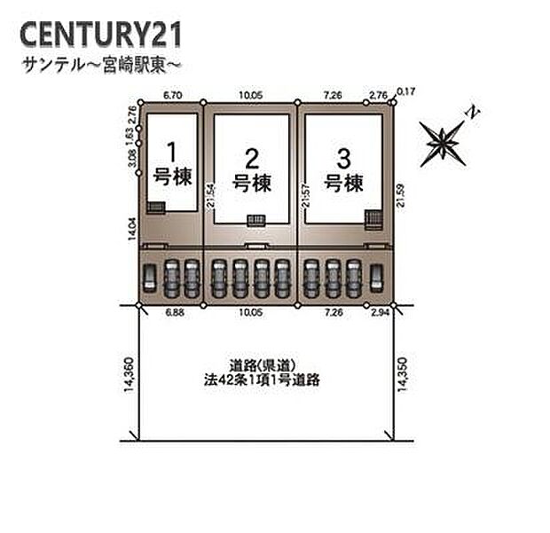 全体区画図です。駐車場も4台駐車可能です。※車種による