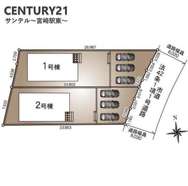 本物件は1号棟です♪駐車スペースは並列で最低3台の駐車が可能です♪