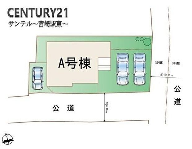 全体区画図です。駐車場も3台駐車可能です。※車種による