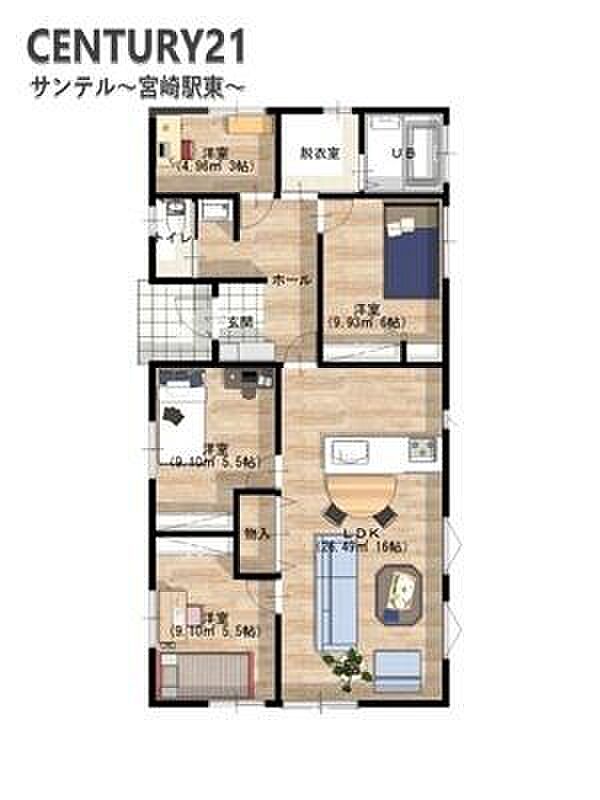 4LDKで余裕のある間取りです。大容量の収納で荷物の多いファミリーもスッキリ片付きます♪