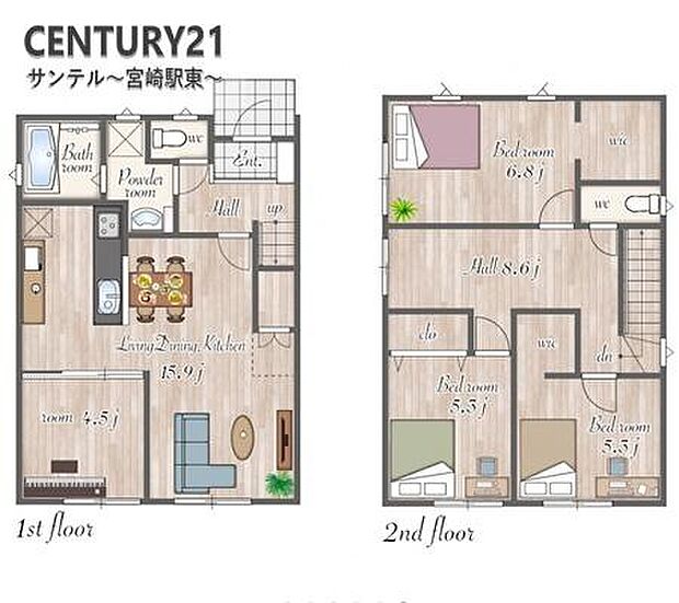 4LDKで余裕のある間取りです♪明るく広々としたリビングで、各居室には収納もあり、とても使いやすい間取りです♪
