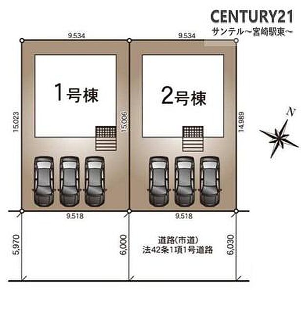 本物件は1号棟です♪お車は3台駐車可能です。(※車種によります。)