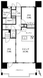 レクシアミヤザキオオハシアクアテラス 2LDKの間取図画像