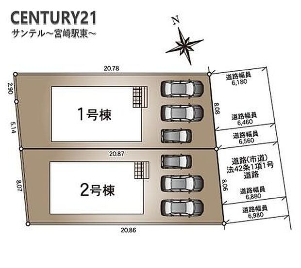 本物件は1号棟です♪お車は3台駐車可能です。(※車種によります。)