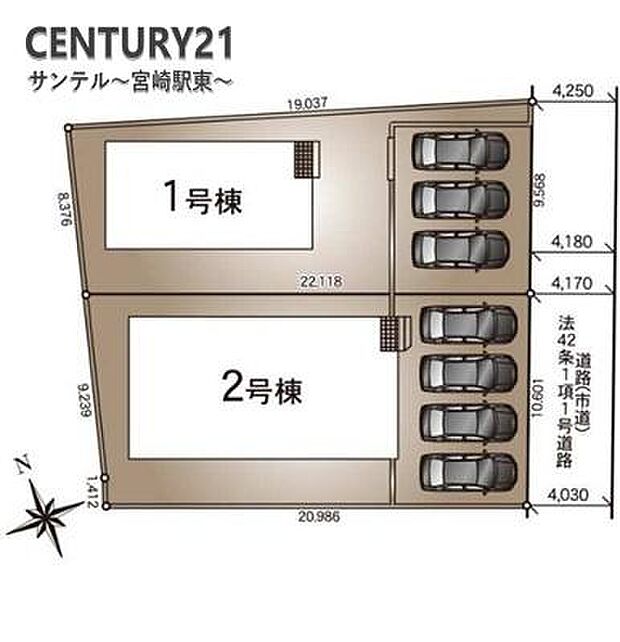 本物件は1号棟です♪お車は3台駐車可能です。