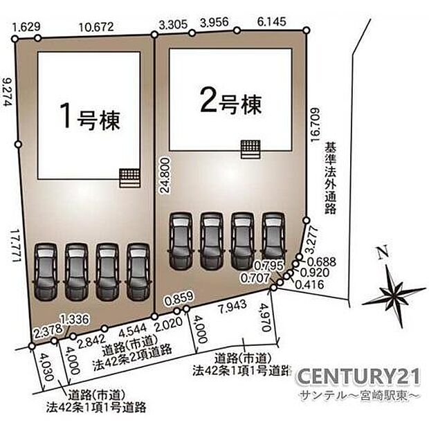 全体区画図駐車場4台確保可能です。
