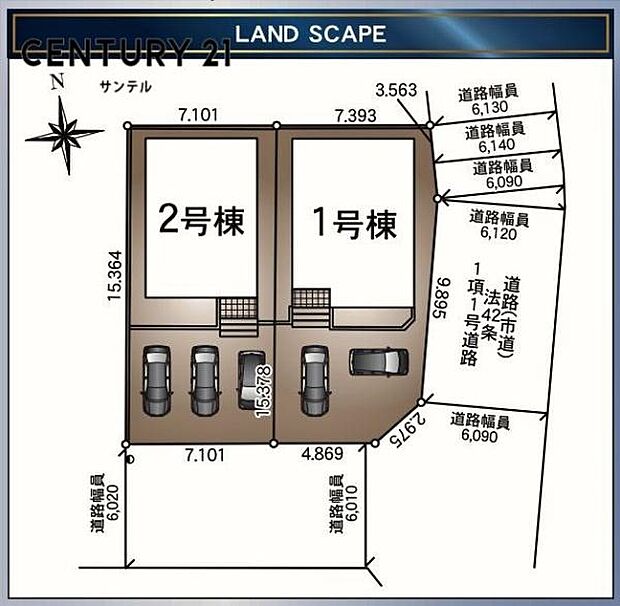 全体区画図駐車場2台確保可能です。