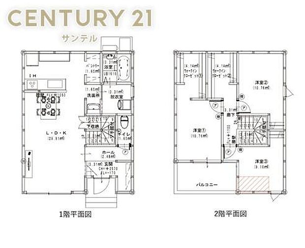 B号棟です!2階建、3LDKの間取りです♪各居室に収納があり、バルコニーも付いており、とても使い勝手の良い間取りとなっております♪