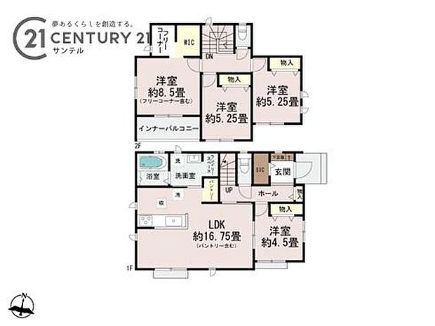 B号棟です。4LDKの間取りです。各洋室に収納もあり、ご家族で使いやすい間取りです。