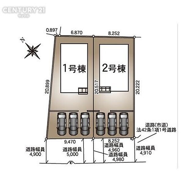 本物件は2号棟です。お車は3台駐車可能です。※車種によります。