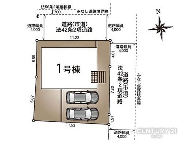 本物件は1号棟です。お車は2台駐車可能です。※車種によります。