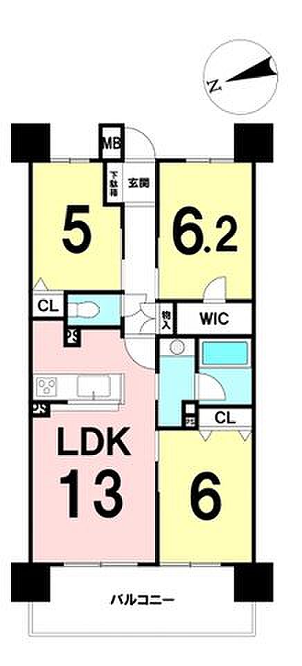 クリオ衣笠フィルソーレ　6階部分(3LDK) 6階の間取り