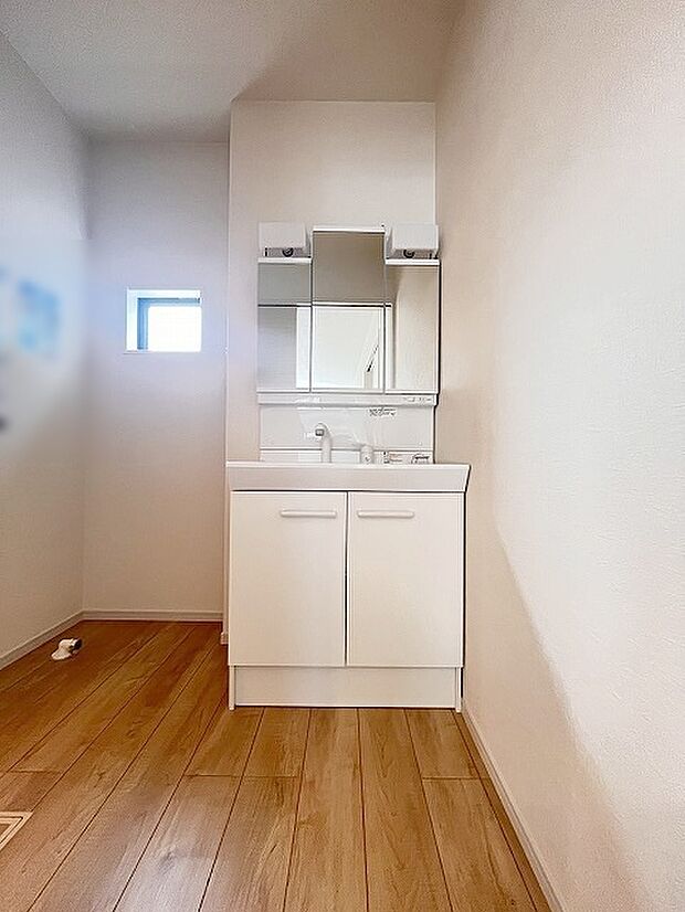 使いやすいタイプの洗面化粧台のあるランドリースペース 