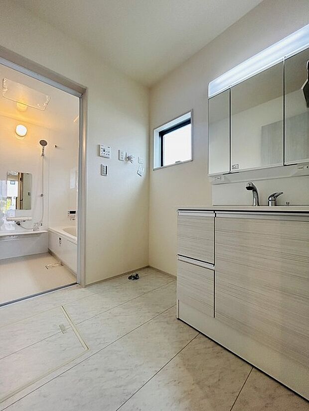 使いやすいタイプの洗面化粧台のあるランドリースペース 