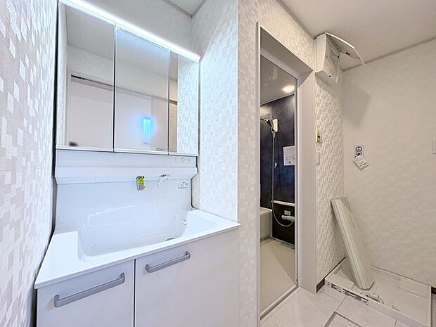 使いやすいタイプの洗面化粧台のあるランドリースペース 