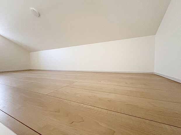 大きな屋根裏部屋はなんだかワクワクしてしまうスペース。趣味の空間や子供のワークスペース、季節物の収納など色々な用途に利用できそうな予感。 