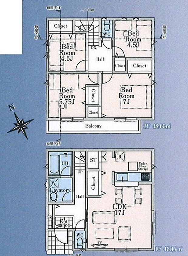 ゆったりとした4LDKの間取りです。