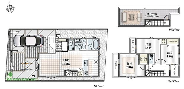 正しく管理するとフローリングは長持ち、全室洋室リビングはホワイトタイル調