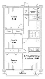 カクタス田無マンション 3LDKの間取図画像