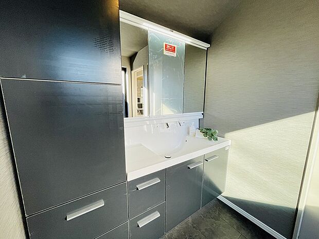 使いやすいタイプの洗面化粧台のあるランドリースペース 