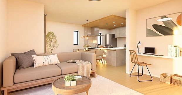 家族の集まるリビングは気持ちの良い自然光が差し込む団欒空間。