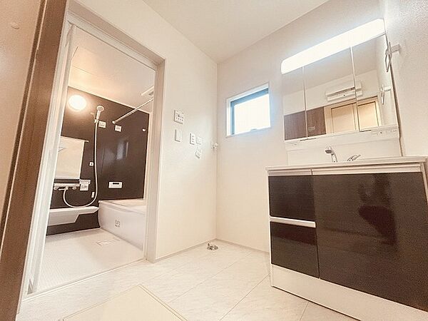 使いやすいタイプの洗面化粧台のあるランドリースペース