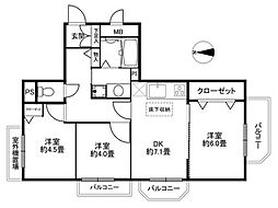 ライオンズマンション国分寺第6 3DKの間取図画像