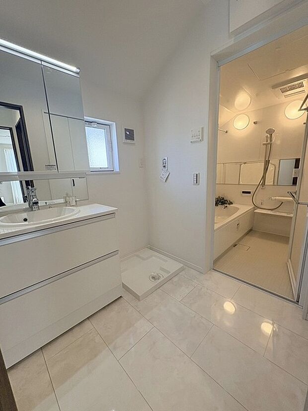 使いやすいタイプの洗面化粧台のあるランドリースペース 