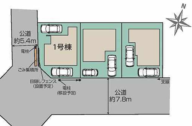 南側と西側が道路に面した開放感のある区画です