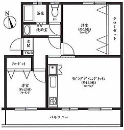 芝中分譲住宅ロ-2号棟 2LDKの間取図画像