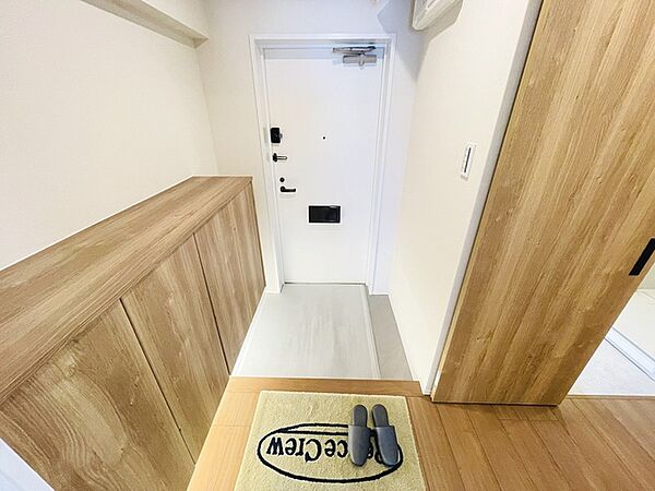 玄関は家の第一印象を左右する重要な場所。ほどよい広さとスタイリッシュな色遣いが印象的です。