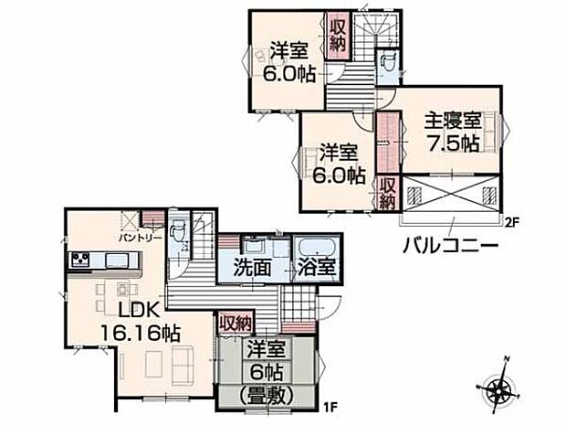 対面式キッチンを配したLDK16.16帖！主寝室は広々7.5帖！全居室南向きの明るい住空間です。