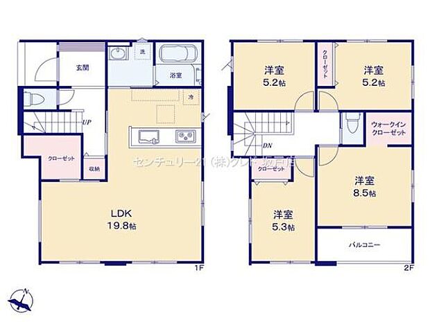 南向き×3面採光で開放的なLDK19.8帖が魅力の4LDK。1階には家族みんなで使える共有のシェアクローゼット付き!