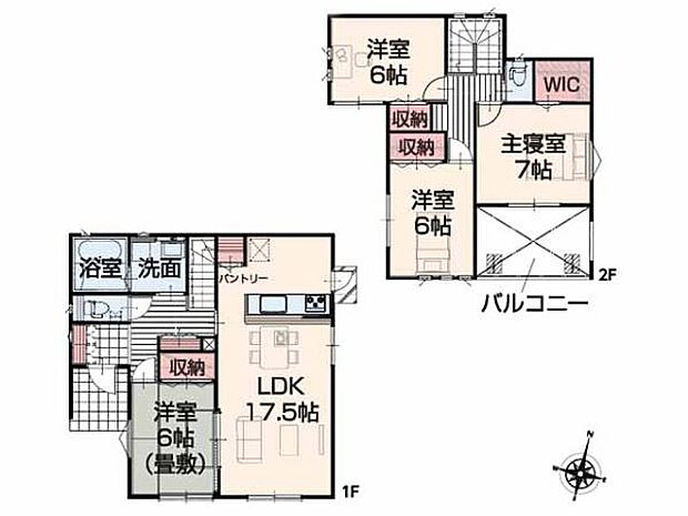 オープンで開放的なLDK17.5帖!全居室南向きにつき、陽当たり良好!多様な用途に使用できる1階和洋室。