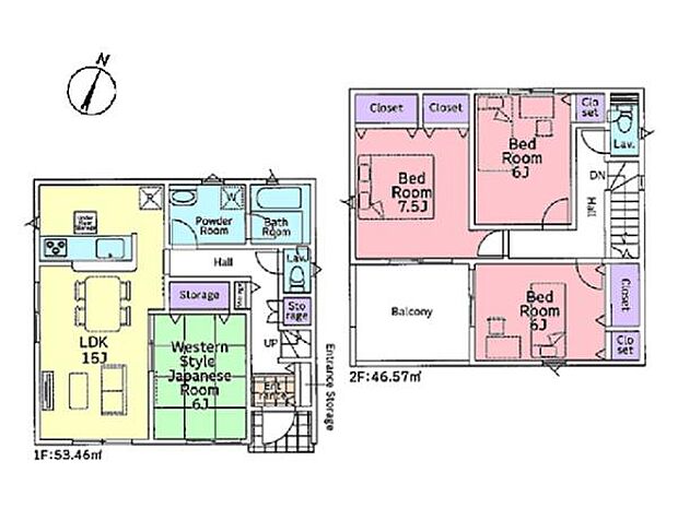 全居室6帖超のゆとりある4LDK!洗面室は広く設けており、ファミリー層にも嬉しい仕様!家具の配置がしやすい縦長のLDK15帖。