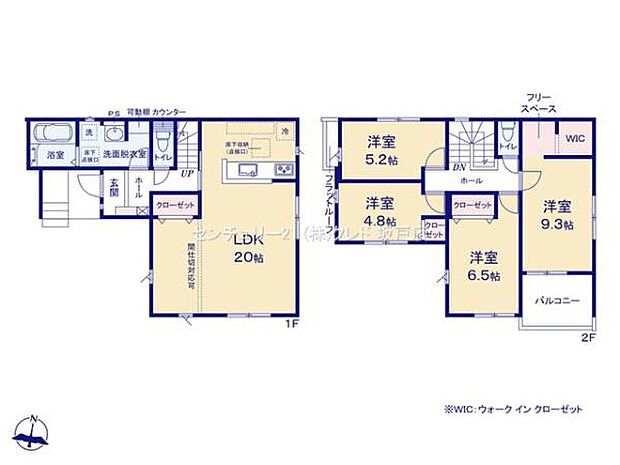3面採光の明るいLDK20帖は間仕切り対応可能!洗面室や玄関はゆとりある広さでファミリー層にも嬉しい仕様。全室フローリングでお掃除も楽ちん!