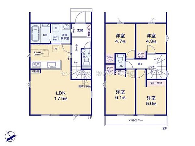 3面採光で明るいリビングは、家族とのコミュニケーションが取りやすい対面式キッチンを採用！子育て家族にもピッタリな4LDKのプランです。