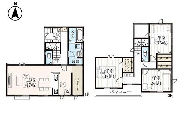 全居室6帖以上の3LDK!大容量のパントリーは室内の家事・生活動線も確保!ゆとりの洗面室は家族が並んで使うこともできます。