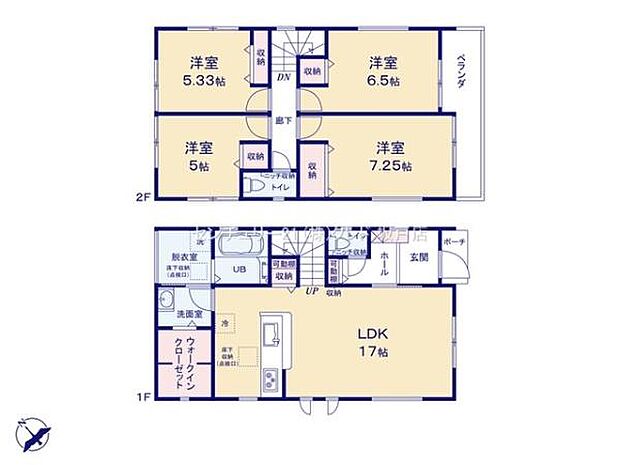 LDK17帖には家族との会話も弾む対面式キッチン・リビング階段を採用！子育て家族にもピッタリなゆとりある4LDKの間取りです。