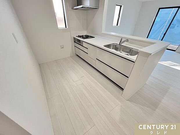 収納豊富なシステムキッチンは動線にゆとりを作り、住空間を広く確保！キッチンツールなどもすっきりと収納することができ毎日のお料理やお掃除も快適に行うことができます。