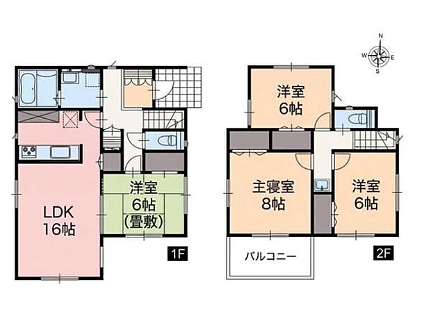 3面採光の明るいリビングは対面キッチン付の広々16帖！隣接する洋室の引戸を開くと22帖の大空間に！全居室6帖以上+収納付きでゆとりある4ＬＤＫです
